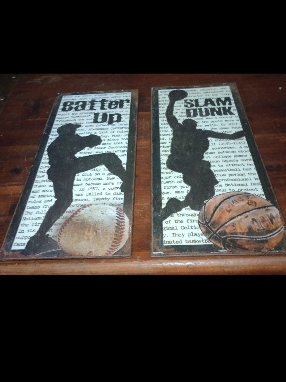 Vintage Style Baseball & Basketball Wall Art - Black Silhouettes